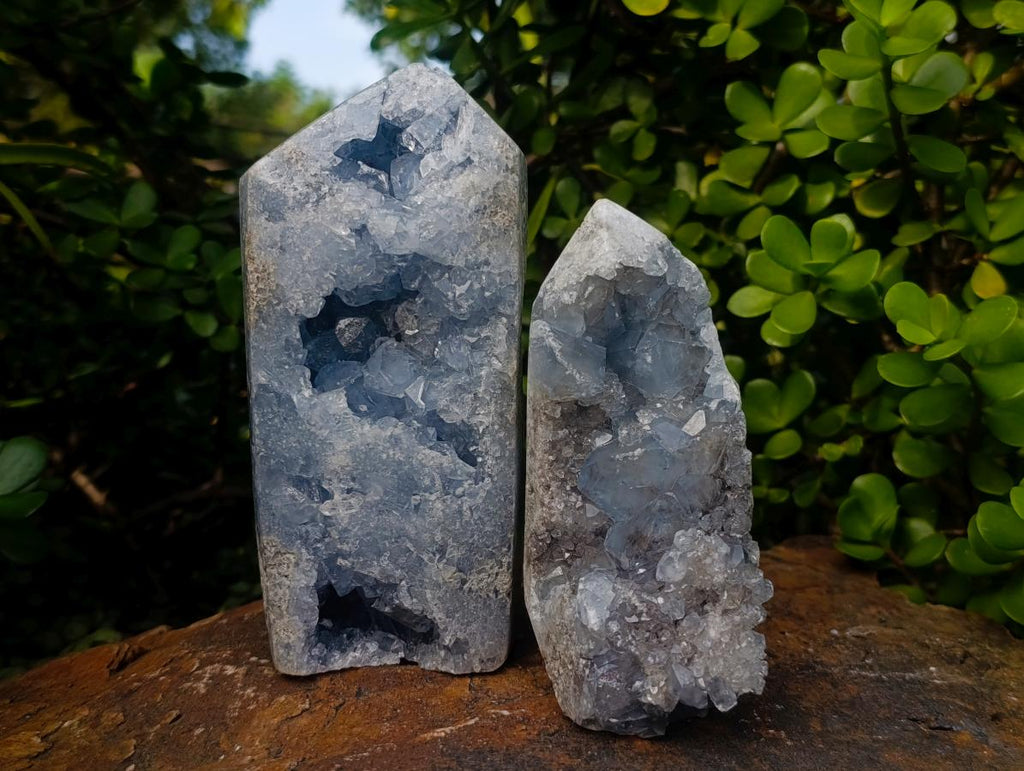 Polished Blue Celestite Display Crystals x 2 From Sakoany, Madagascar - Toprock Gemstones and Minerals 