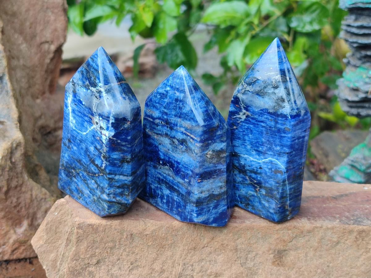 Polished Sodalite Display Crystal Points x 3 From Kunene River, Namibia - Toprock Gemstones and Minerals 