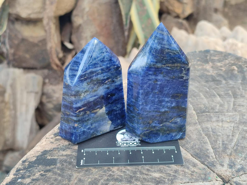Polished Sodalite Display Crystal Points x 3 From Kunene River, Namibia - Toprock Gemstones and Minerals 