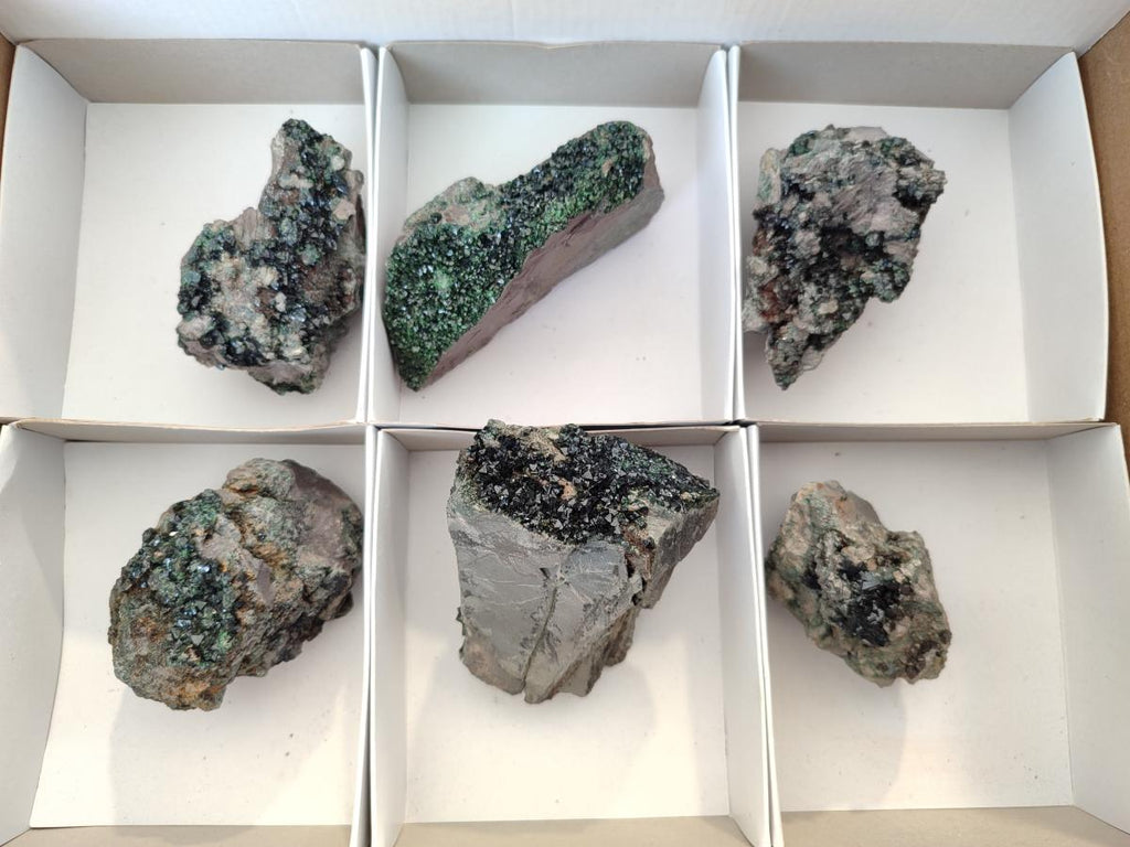 Natural Libethenite Crystals on Dolomite Matrix Specimens x 6 From Shituru, Congo - Toprock Gemstones and Minerals 