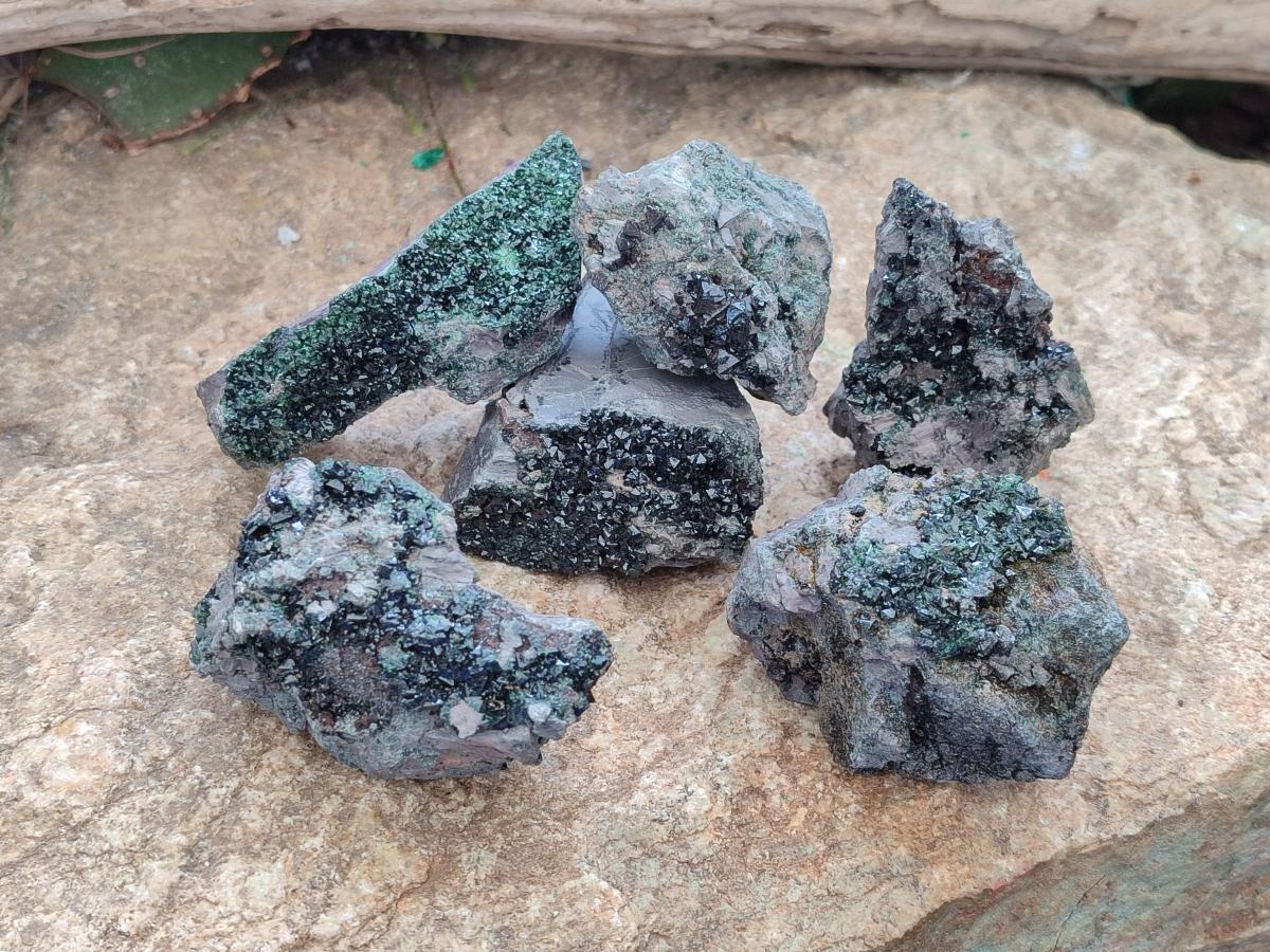 Natural Libethenite Crystals on Dolomite Matrix Specimens x 6 From Shituru, Congo - Toprock Gemstones and Minerals 