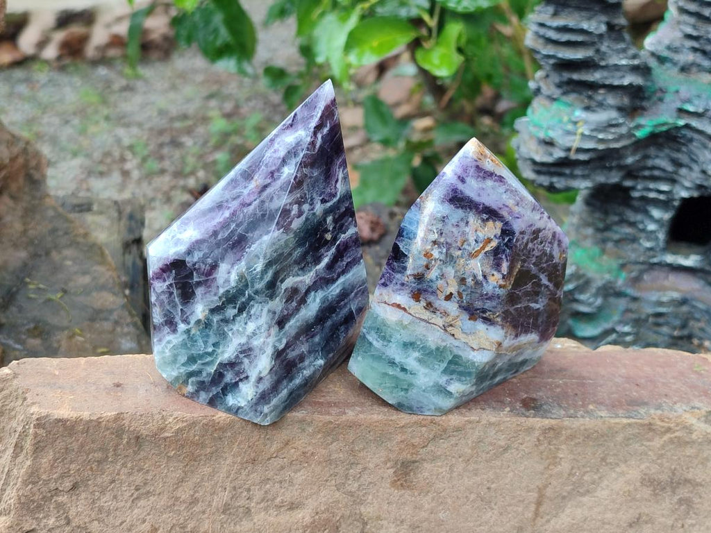 Polished Watermelon Fluorite Display Crystal Points x 3 From Uis, Namibia - Toprock Gemstones and Minerals 