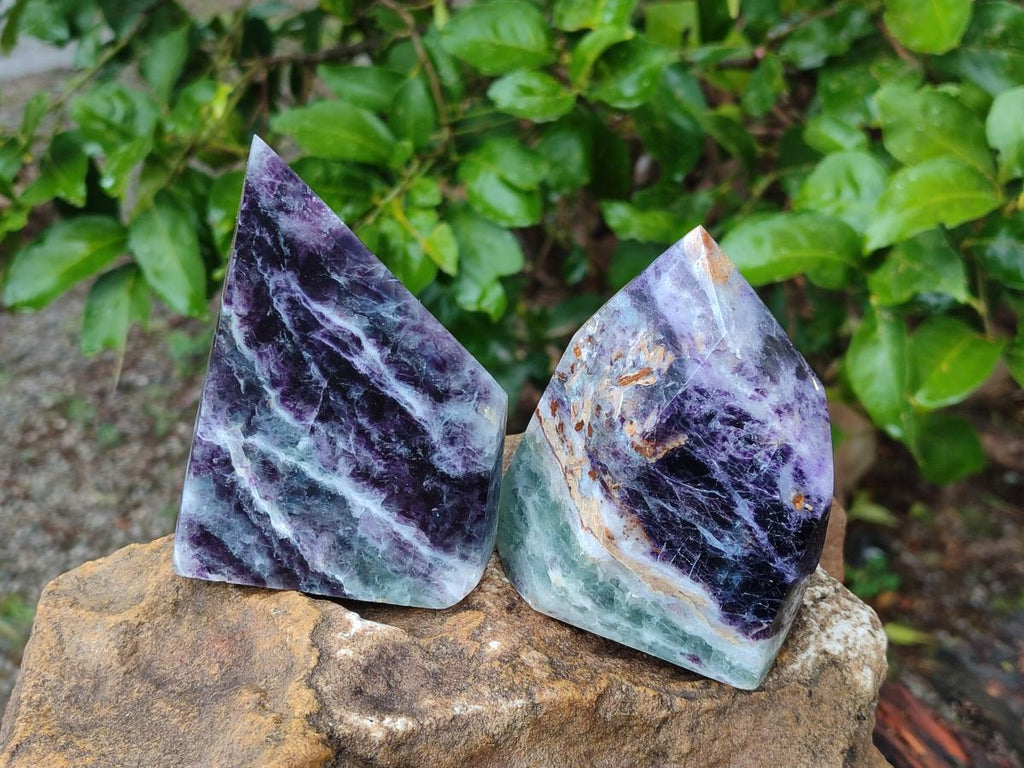 Polished Watermelon Fluorite Display Crystal Points x 3 From Uis, Namibia - Toprock Gemstones and Minerals 
