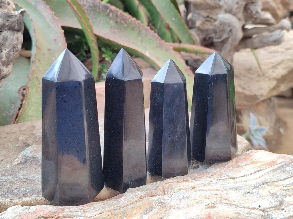Polished Black Basalt Display Crystal Points x 12 From Madagascar - Toprock Gemstones and Minerals 