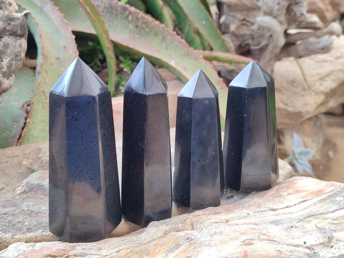 Polished Black Basalt Display Crystal Points x 12 From Madagascar - Toprock Gemstones and Minerals 