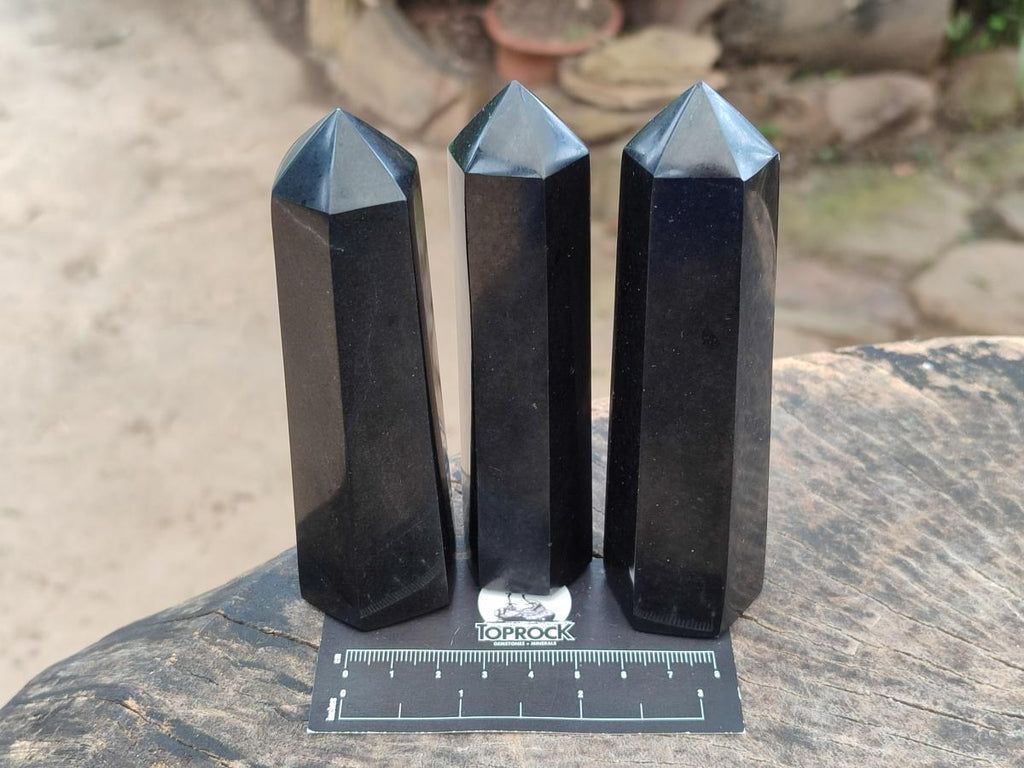Polished Black Basalt Display Crystal Points x 12 From Madagascar - Toprock Gemstones and Minerals 