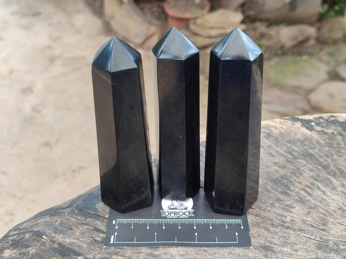 Polished Black Basalt Display Crystal Points x 12 From Madagascar - Toprock Gemstones and Minerals 