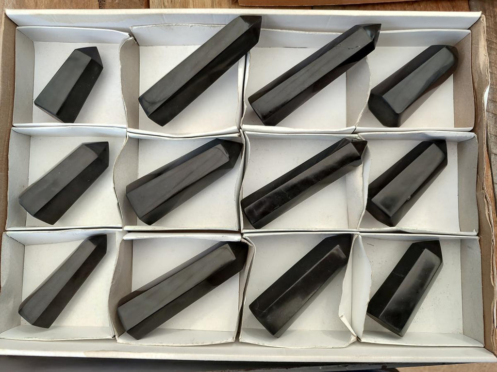 Polished Black Basalt Display Crystal Points x 12 From Madagascar - Toprock Gemstones and Minerals 