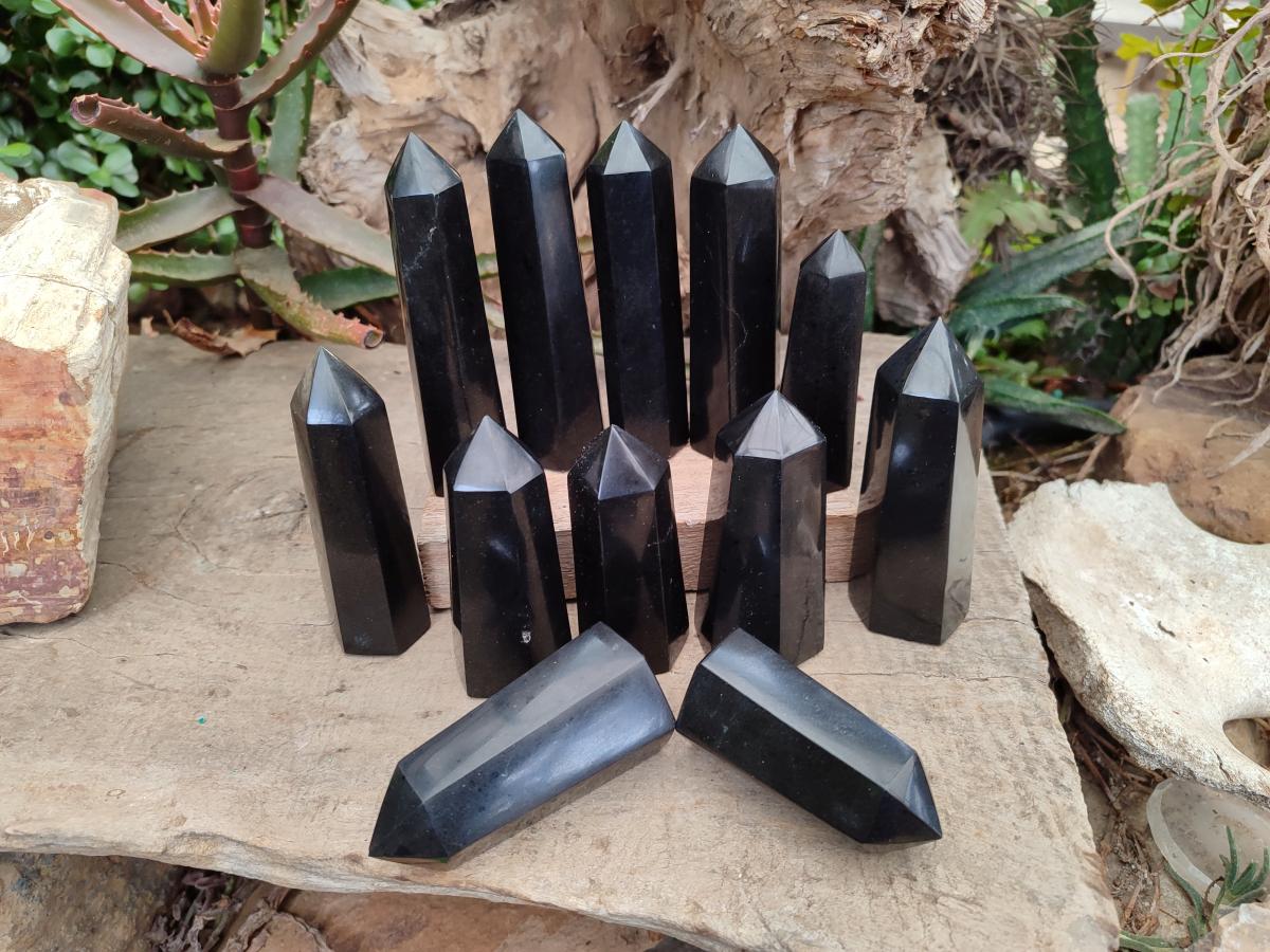 Polished Black Basalt Display Crystal Points x 12 From Madagascar - Toprock Gemstones and Minerals 