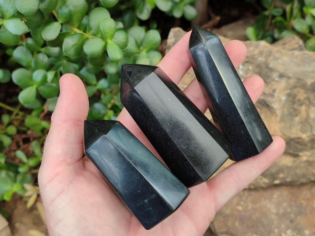 Polished Black Basalt Display Crystal Points x 12 From Madagascar - Toprock Gemstones and Minerals 