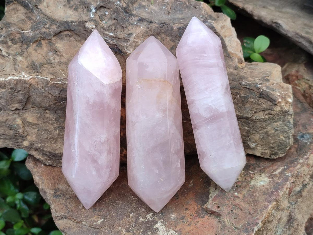 Polished Double Terminated Gemmy Rose Quartz Crystals x 6 From Madagascar - Toprock Gemstones and Minerals 