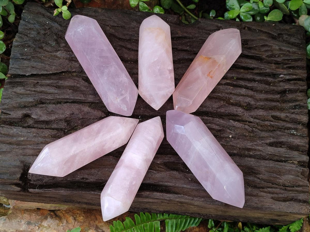 Polished Double Terminated Gemmy Rose Quartz Crystals x 6 From Madagascar - Toprock Gemstones and Minerals 