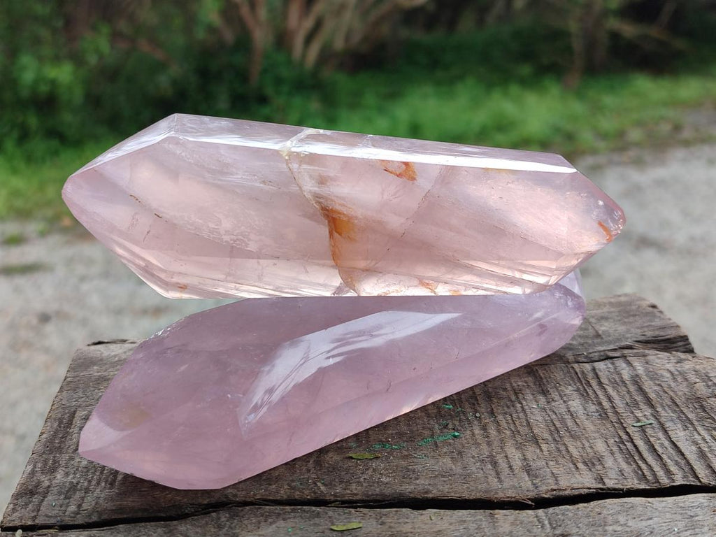 Polished Double Terminated Gemmy Rose Quartz Crystals x 6 From Madagascar - Toprock Gemstones and Minerals 