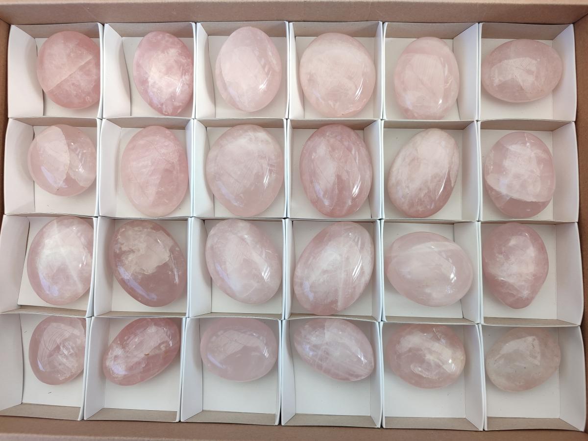 Polished Gemmy Rose Quartz Palm Stones x 24 From Madagascar - Toprock Gemstones and Minerals 