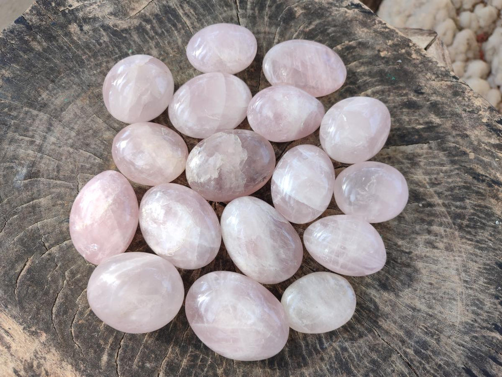 Polished Gemmy Rose Quartz Palm Stones x 24 From Madagascar - Toprock Gemstones and Minerals 