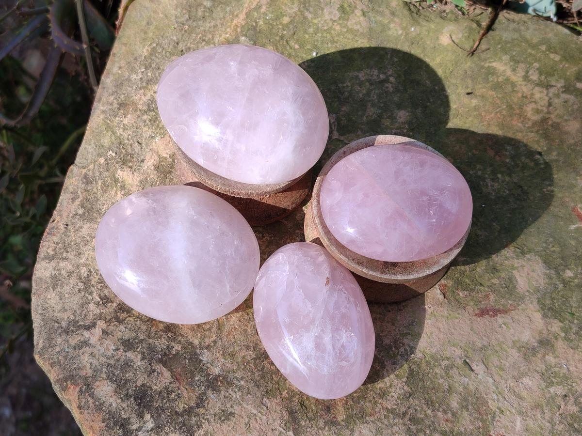 Polished Gemmy Rose Quartz Palm Stones x 24 From Madagascar - Toprock Gemstones and Minerals 