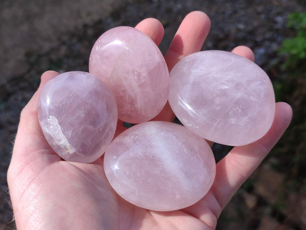 Polished Gemmy Rose Quartz Palm Stones x 24 From Madagascar - Toprock Gemstones and Minerals 