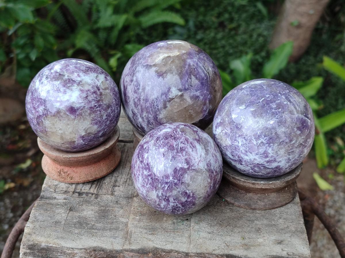 Polished Lepidolite Spheres x 4 From Ambatondrazaka, Madagascar - Toprock Gemstones and Minerals 
