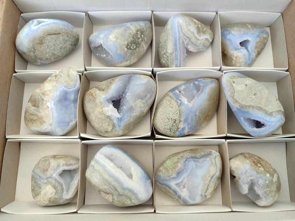 Polished Blue Lace Agate Free Forms x 12 From Nsanje, Malawi - Toprock Gemstones and Minerals 