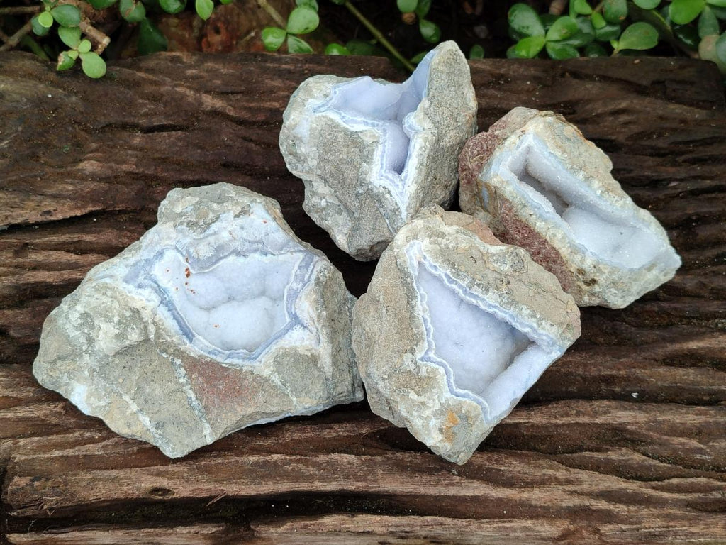 Natural Blue Lace Agate Geode Specimens x 4 From Nsanje, Malawi - Toprock Gemstones and Minerals 