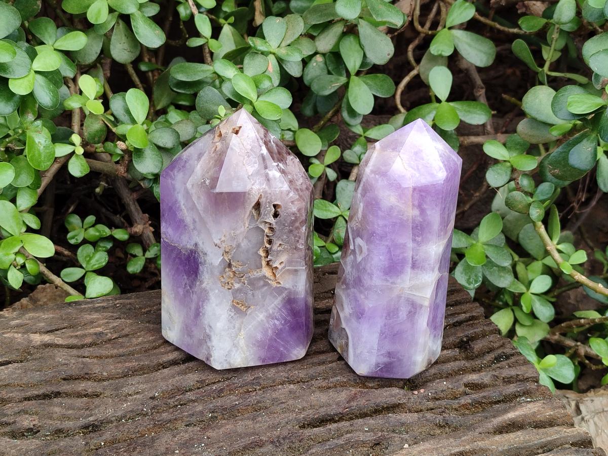 Polished Chevron Amethyst Display Crystal Points x 2 From Madagascar - Toprock Gemstones and Minerals 