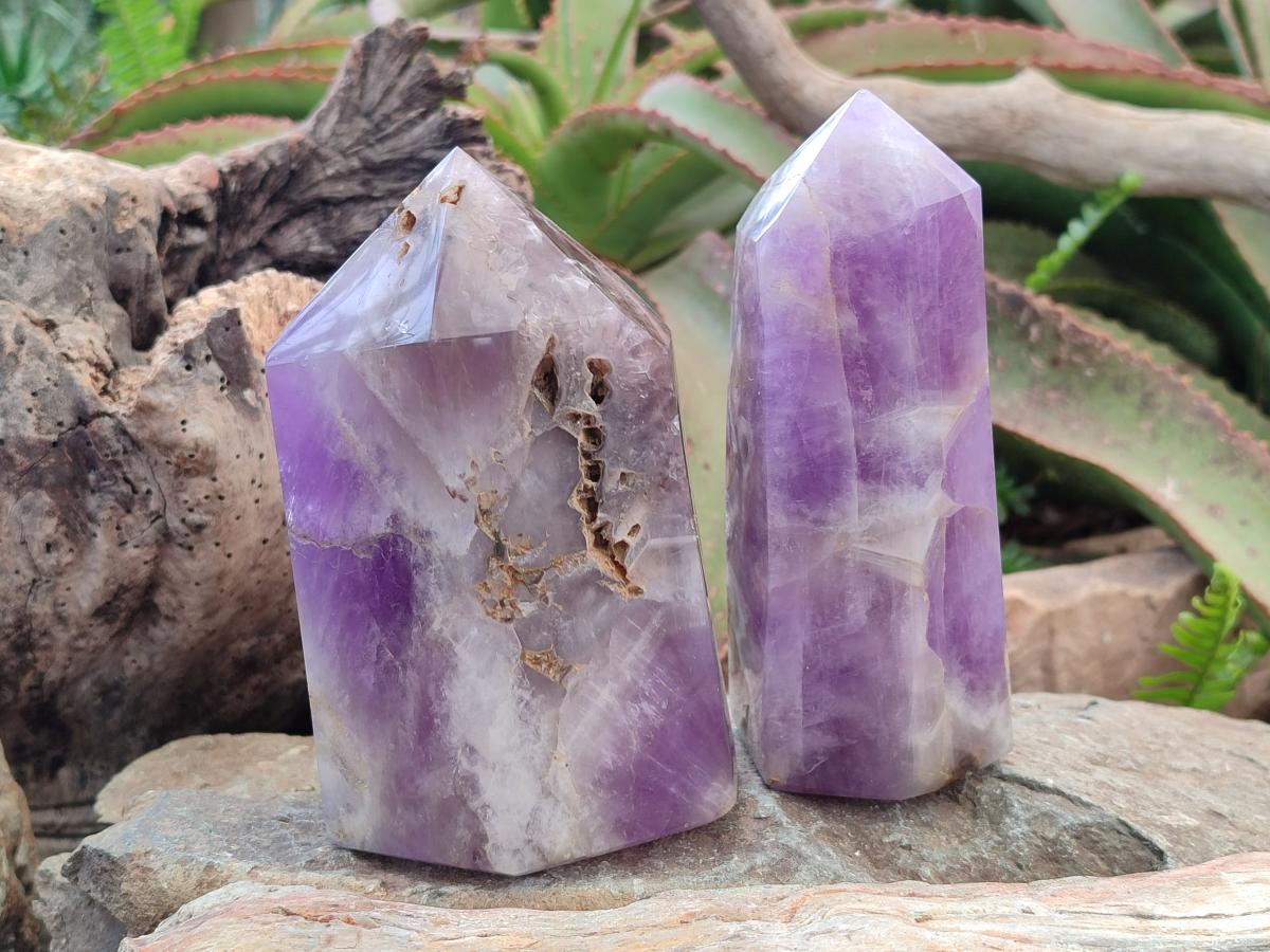 Polished Chevron Amethyst Display Crystal Points x 2 From Madagascar - Toprock Gemstones and Minerals 