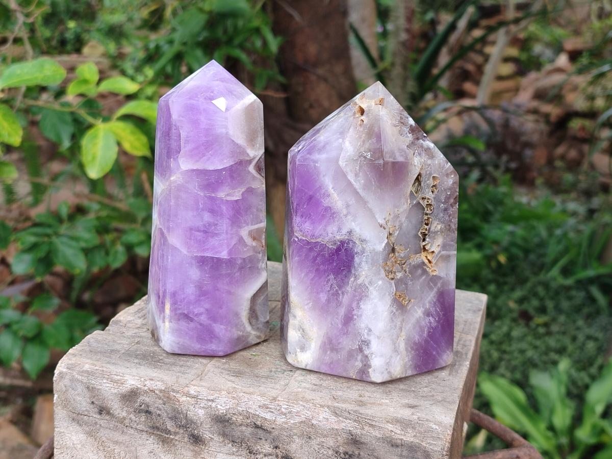 Polished Chevron Amethyst Display Crystal Points x 2 From Madagascar - Toprock Gemstones and Minerals 