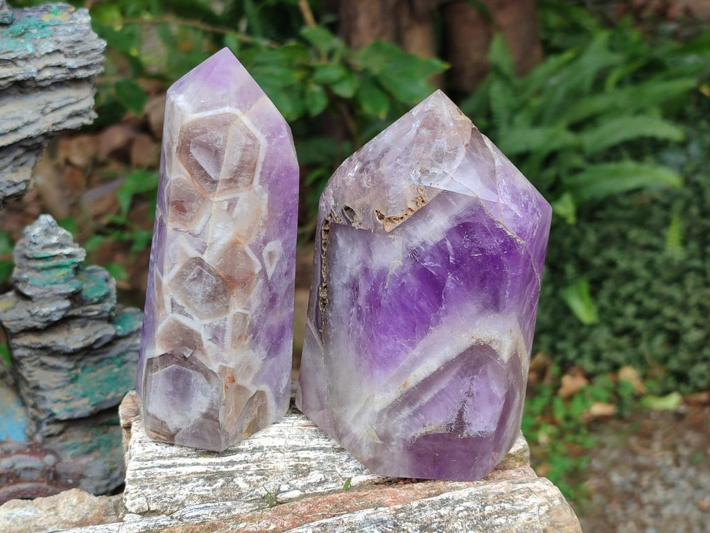 Polished Chevron Amethyst Display Crystal Points x 2 From Madagascar - Toprock Gemstones and Minerals 