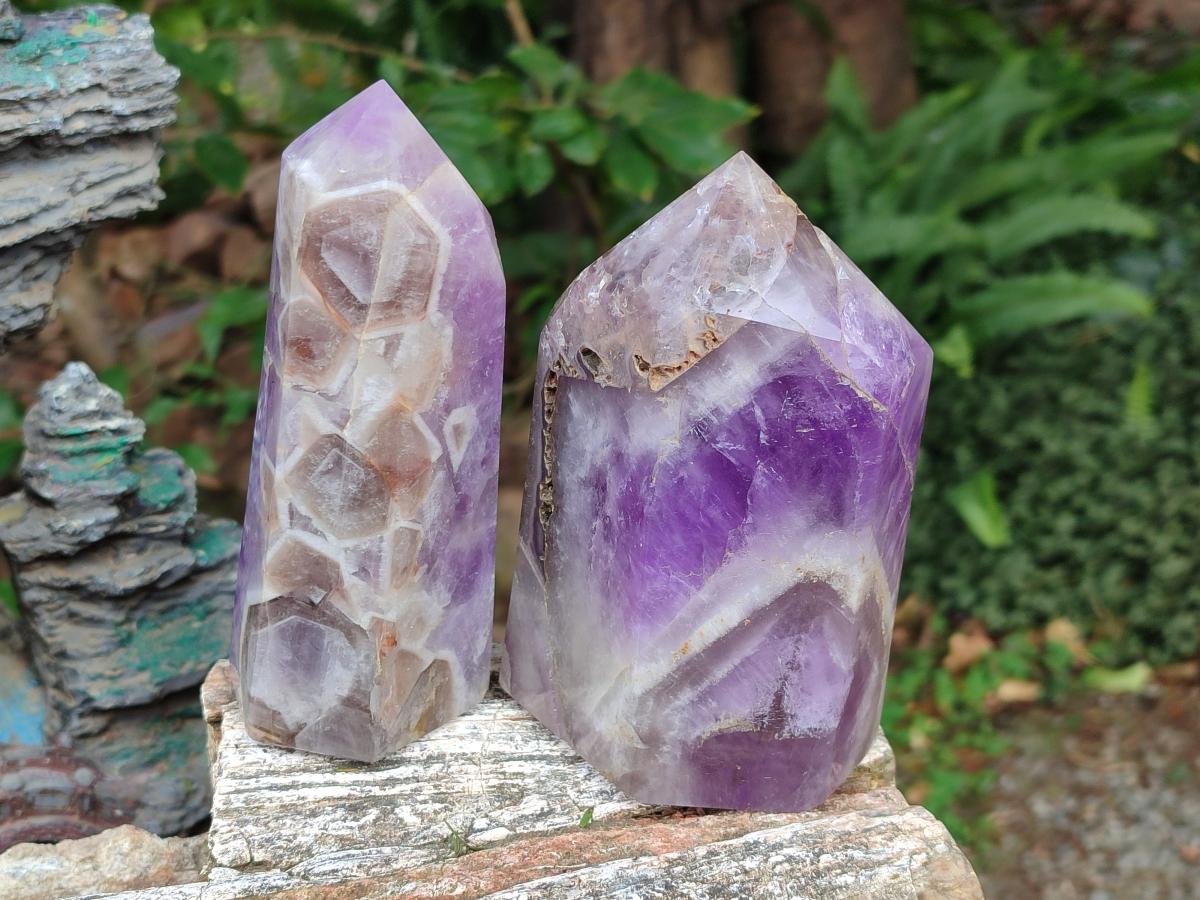 Polished Chevron Amethyst Display Crystal Points x 2 From Madagascar - Toprock Gemstones and Minerals 