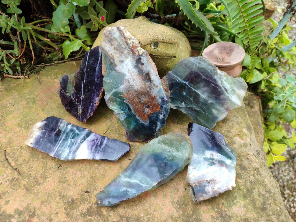 Polished Watermelon Fluorite Slices x 6 From Madagascar - Toprock Gemstones and Minerals 