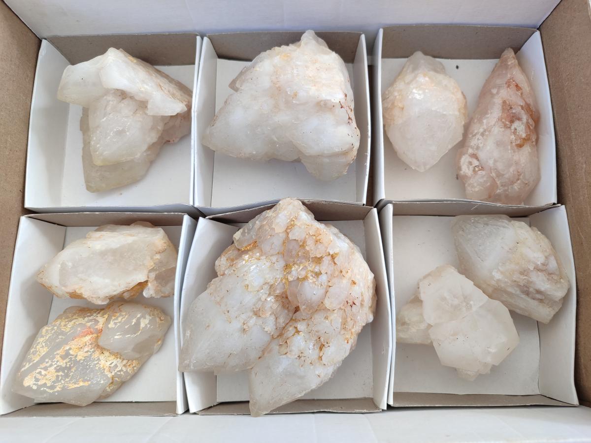 Natural Cascading "Anananas" Candle Quartz Crystals and Clusters x 9 From Antsirabe, Madagascar - Toprock Gemstones and Minerals 
