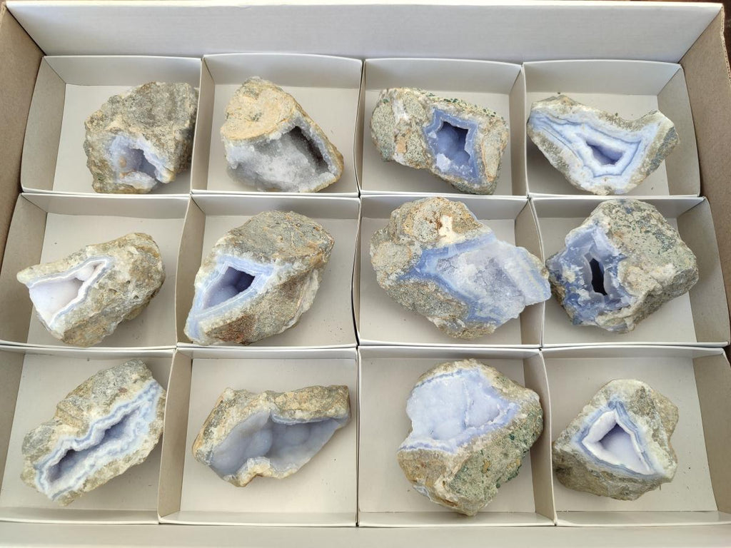Natural Blue Lace Agate Geode Specimens x 12 From Nsanje, Malawi - Toprock Gemstones and Minerals 