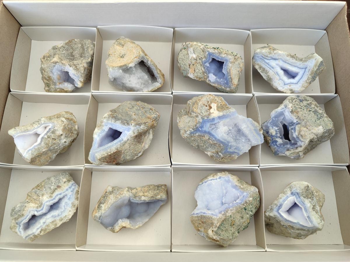 Natural Blue Lace Agate Geode Specimens x 12 From Nsanje, Malawi - Toprock Gemstones and Minerals 