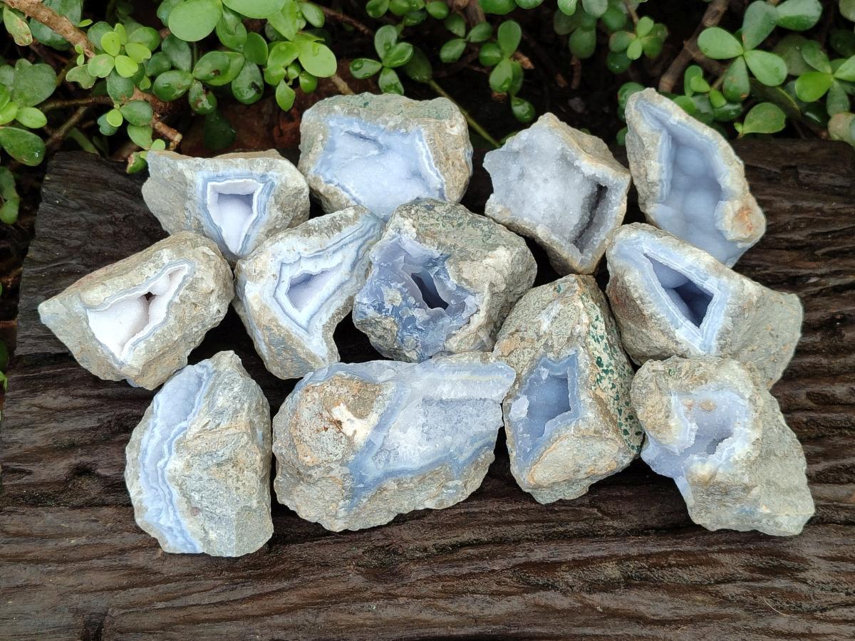Natural Blue Lace Agate Geode Specimens x 12 From Nsanje, Malawi - Toprock Gemstones and Minerals 