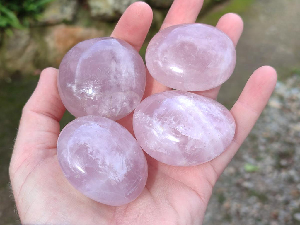 Polished Gemmy Rose Quartz Palm Stones x 24 From Madagascar - Toprock Gemstones and Minerals 
