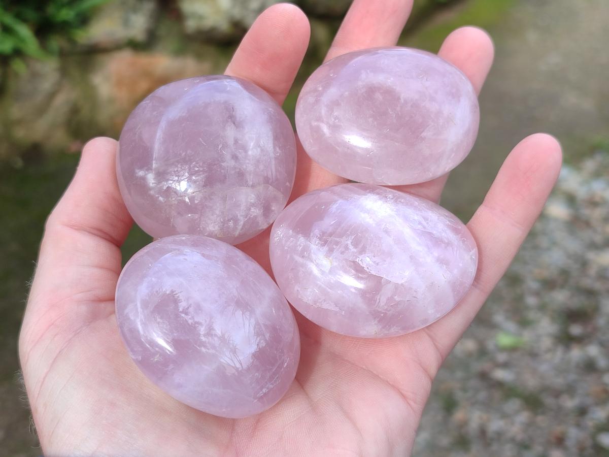 Polished Gemmy Rose Quartz Palm Stones x 24 From Madagascar - Toprock Gemstones and Minerals 