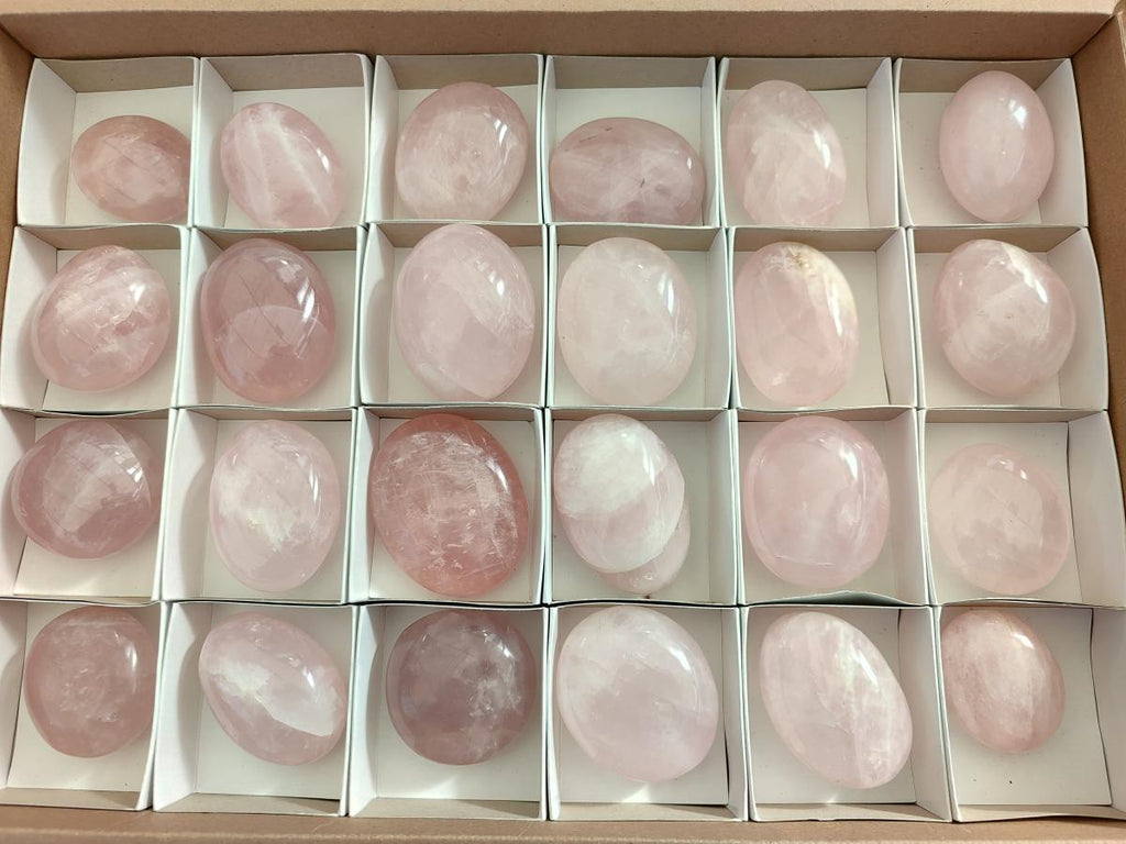 Polished Gemmy Rose Quartz Palm Stones x 24 From Madagascar - Toprock Gemstones and Minerals 