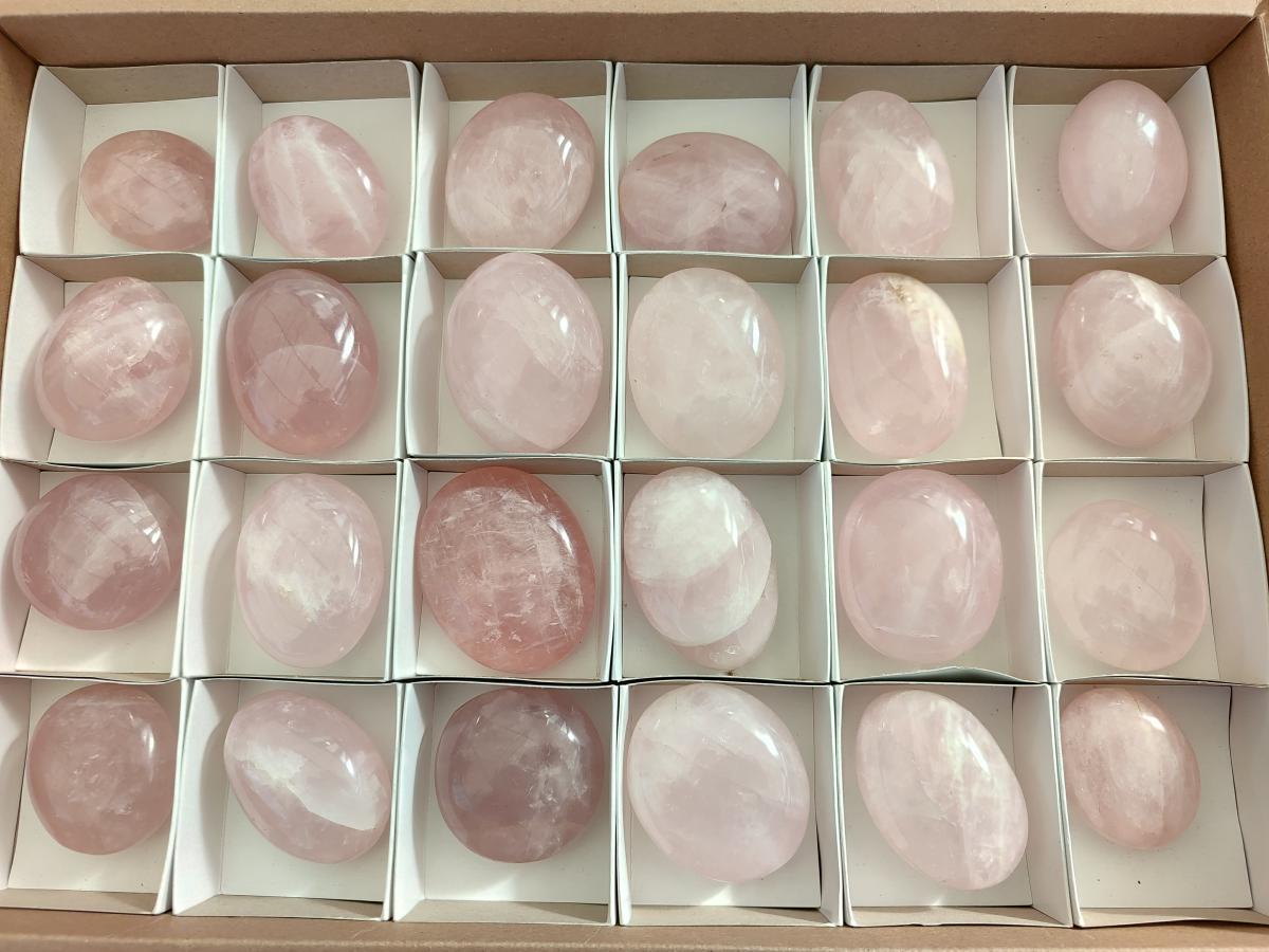 Polished Gemmy Rose Quartz Palm Stones x 24 From Madagascar - Toprock Gemstones and Minerals 