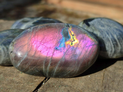 Polished Rare Purple Sunset Flash Labradorite Palm Stones x 12 From Madagascar - Toprock Gemstones and Minerals 