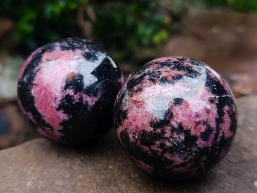 Polished Rhodonite Gemstone Spheres x 4 From Ambindavato, Madagascar - Toprock Gemstones and Minerals 