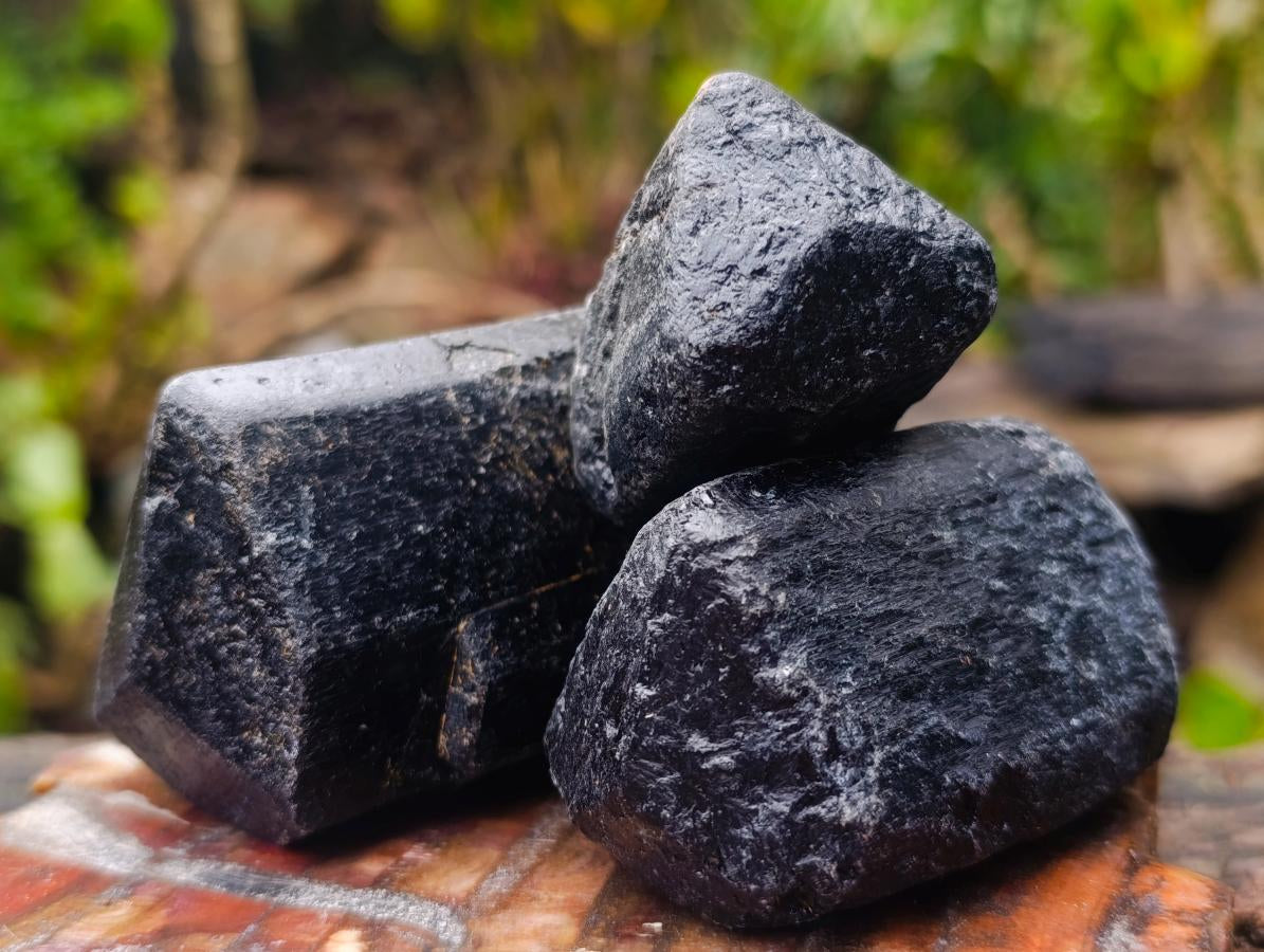 Natural Alluvial Schorl Black Tourmaline Crystal Specimens x 12 From Zimbabwe - Toprock Gemstones and Minerals 
