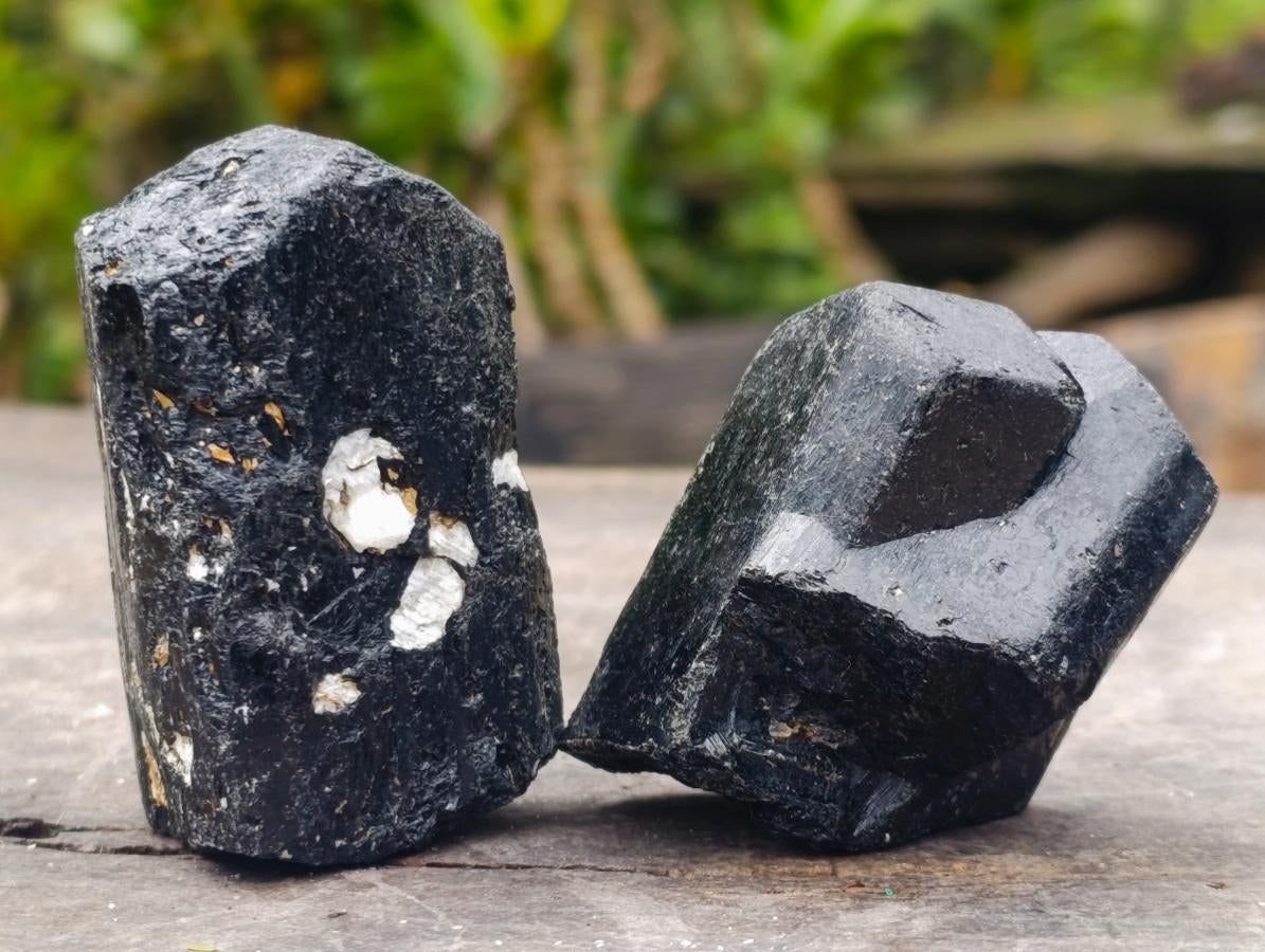 Natural Alluvial Schorl Black Tourmaline Crystal Specimens x 12 From Zimbabwe - Toprock Gemstones and Minerals 