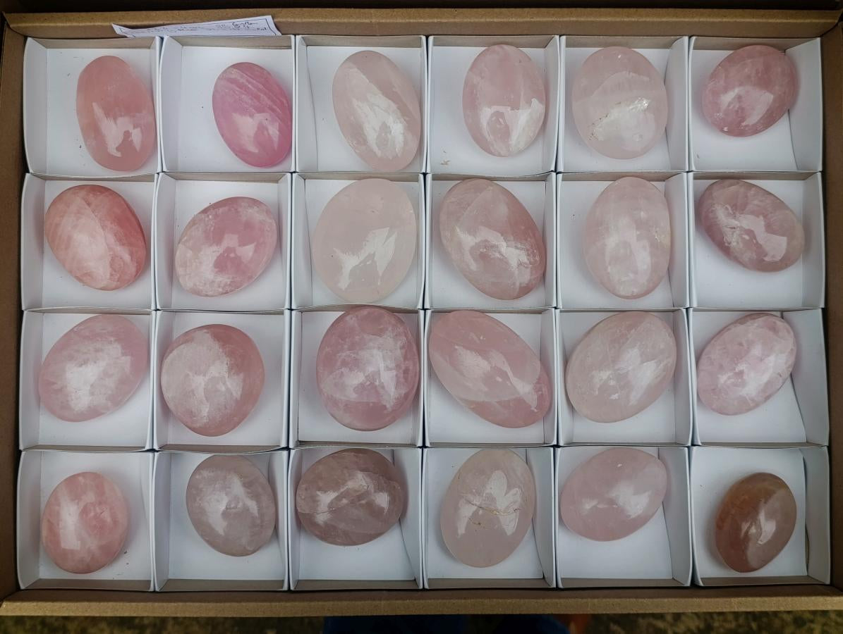 Polished Gemmy Rose Quartz Palm Stones x 24 From Madagascar - Toprock Gemstones and Minerals 