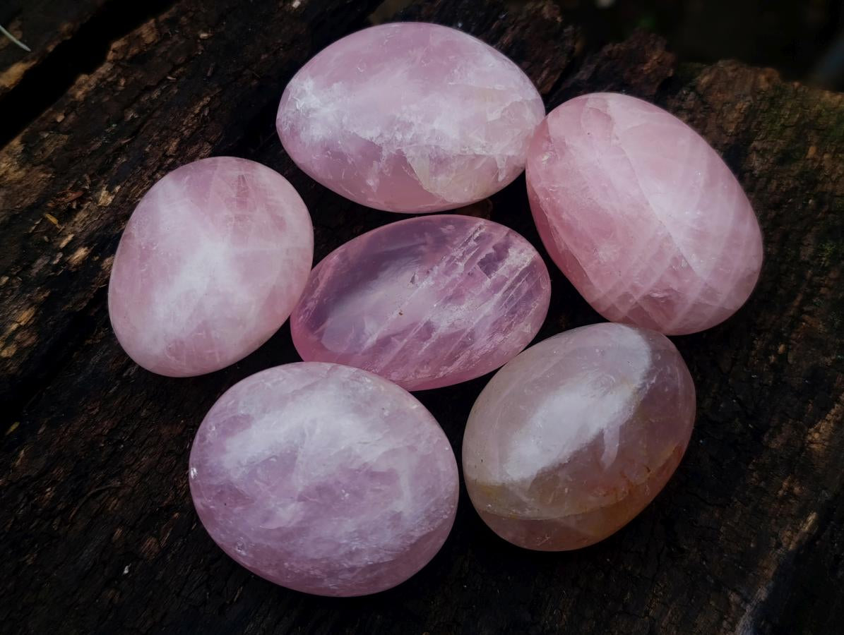 Polished Gemmy Rose Quartz Palm Stones x 24 From Madagascar - Toprock Gemstones and Minerals 