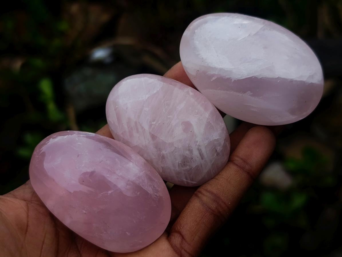 Polished Gemmy Rose Quartz Palm Stones x 24 From Madagascar - Toprock Gemstones and Minerals 