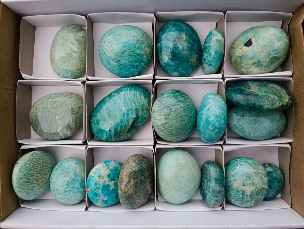 Polished Amazonite Palm Stones x 19 From Madagascar - Toprock Gemstones and Minerals 