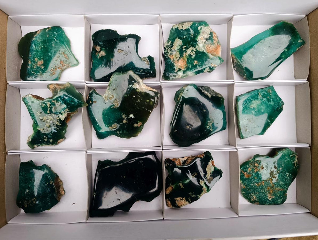 Polished On One Side Mtorolite Chrysoprase Slices x 12 From Mutorashanga, Zimbabwe - Toprock Gemstones and Minerals 
