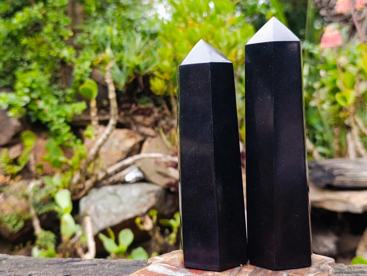 Polished Double Terminated Black Basalt Crystal and Crystal Points x 6 From Madagascar - Toprock Gemstones and Minerals 
