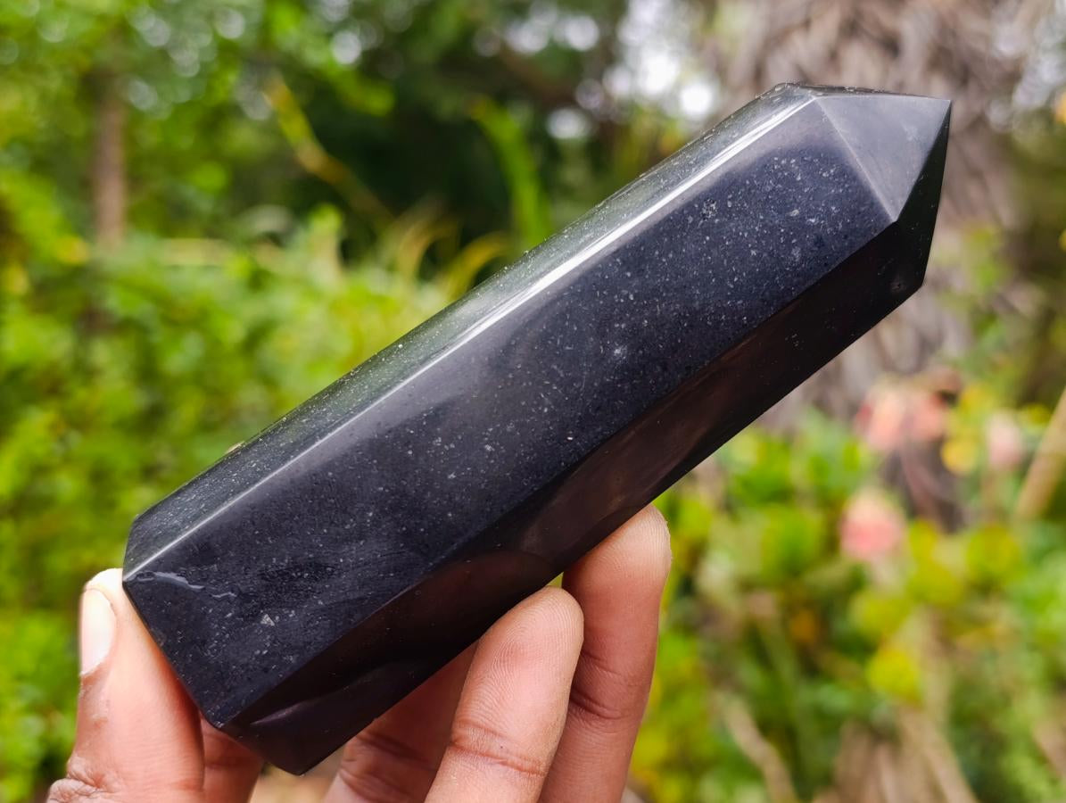 Polished Double Terminated Black Basalt Crystal and Crystal Points x 6 From Madagascar - Toprock Gemstones and Minerals 