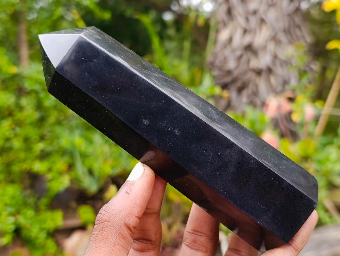 Polished Double Terminated Black Basalt Crystal and Crystal Points x 6 From Madagascar - Toprock Gemstones and Minerals 